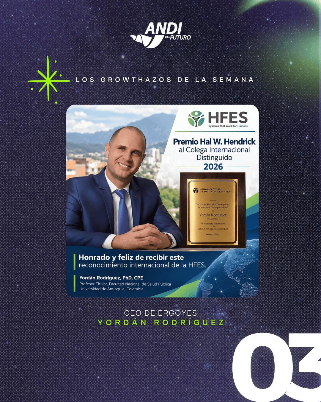 Yordán Rodríguez, CEO de Ergoyes, Premio Hal W. Hendrick 2026 de la HFES